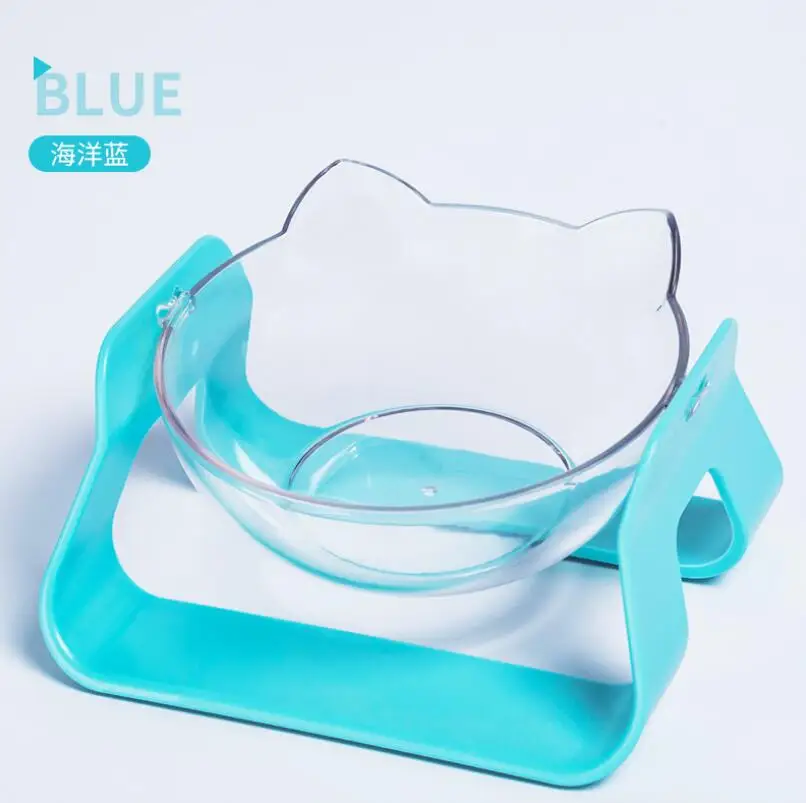 Cat Bowl with Raised Stand Pet Dogs Feeding Bowl Adjustable Sloping Slope Design Protect Spine Dog Water Food Bowl Cats Feeder - Цвет: blue