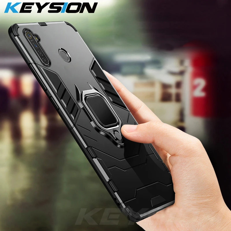 

KEYSION Shockproof Armor Case for OPPO Realme 6i 6 Pro Ring Stand Bumper Silicone + PC Phone Back Cover for Realme C3 5i 5 Pro