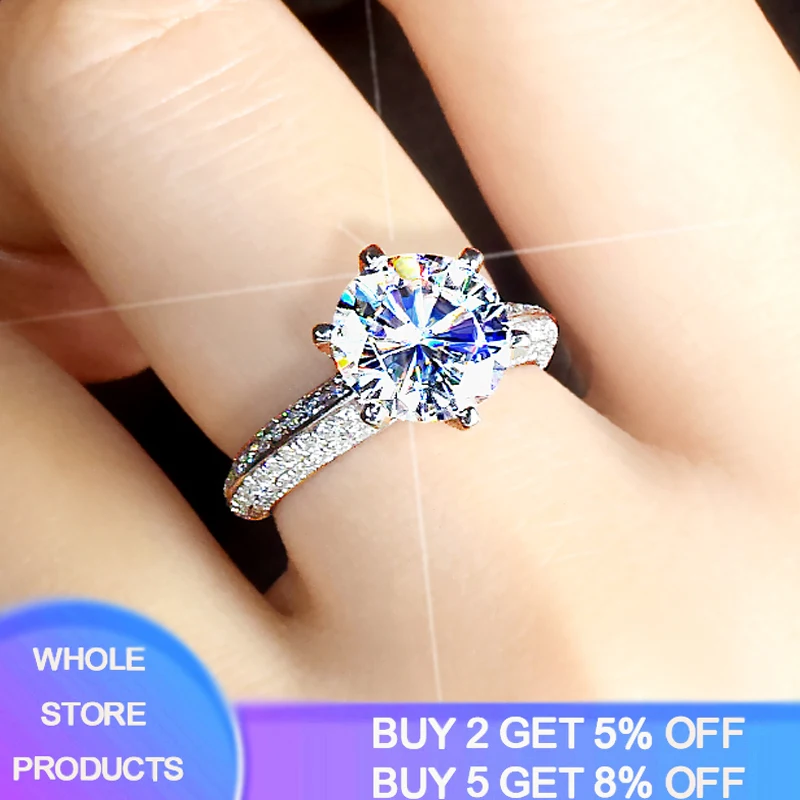 

YANHUI 100% Original 925 Sterling Silver Moissanite Ring 2ct Round Lab Diamond Gift Jewelry Anniversary Ring With Certificate