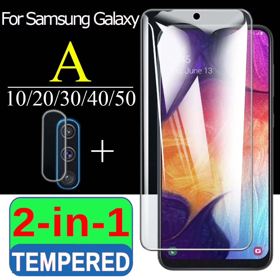 2 в 1 стекло для Samsung galaxy a10 a20 a30 a40 a50 с камерой стеклянный Защитный Объектив a 10 20 30 40