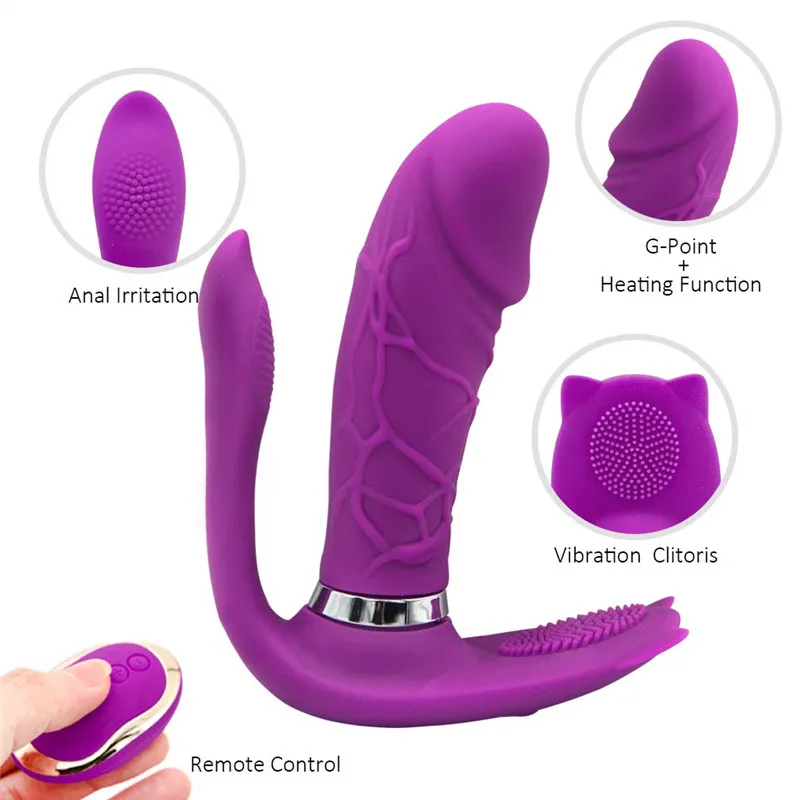 G Spot Вибратор Бабочка Клитор нагревательный штекер анальный силиконовый двойной