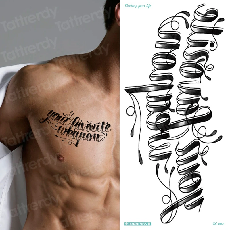 tatoos temporales for men women temporary tattoo lettering english words on chest arm sleeve tattoo sticker mens body art sexy - AliExpress