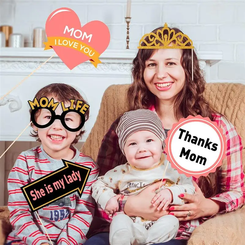 18PCS Mother'S Day Funny Props Party Decorations Best Mom Ever Party Photo Booth Props Mother'S Birthday Photo Shoot Props
