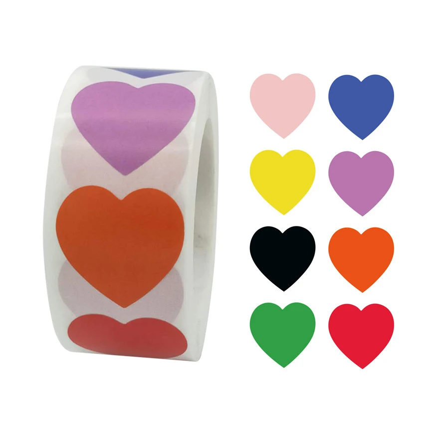 100-500 Uds croma forma de corazón Etiqueta de sellado pegatinas código de Color Dot etiquetas adhesivas rojo, azul, rosa, negro, papelería decoración pegatina