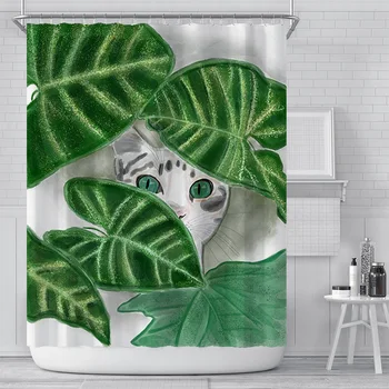 

Nordic Plants Curtain Waterproof Bathroom Curtain Monstera CactusShower Toilet Laundry Room Home Decor Watertight Bath Curtain