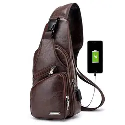 Мужская нагрудная сумка с зарядным портом USB сумка ретро через плечо из искусственной кожи винтажная деловая сумка для S порт