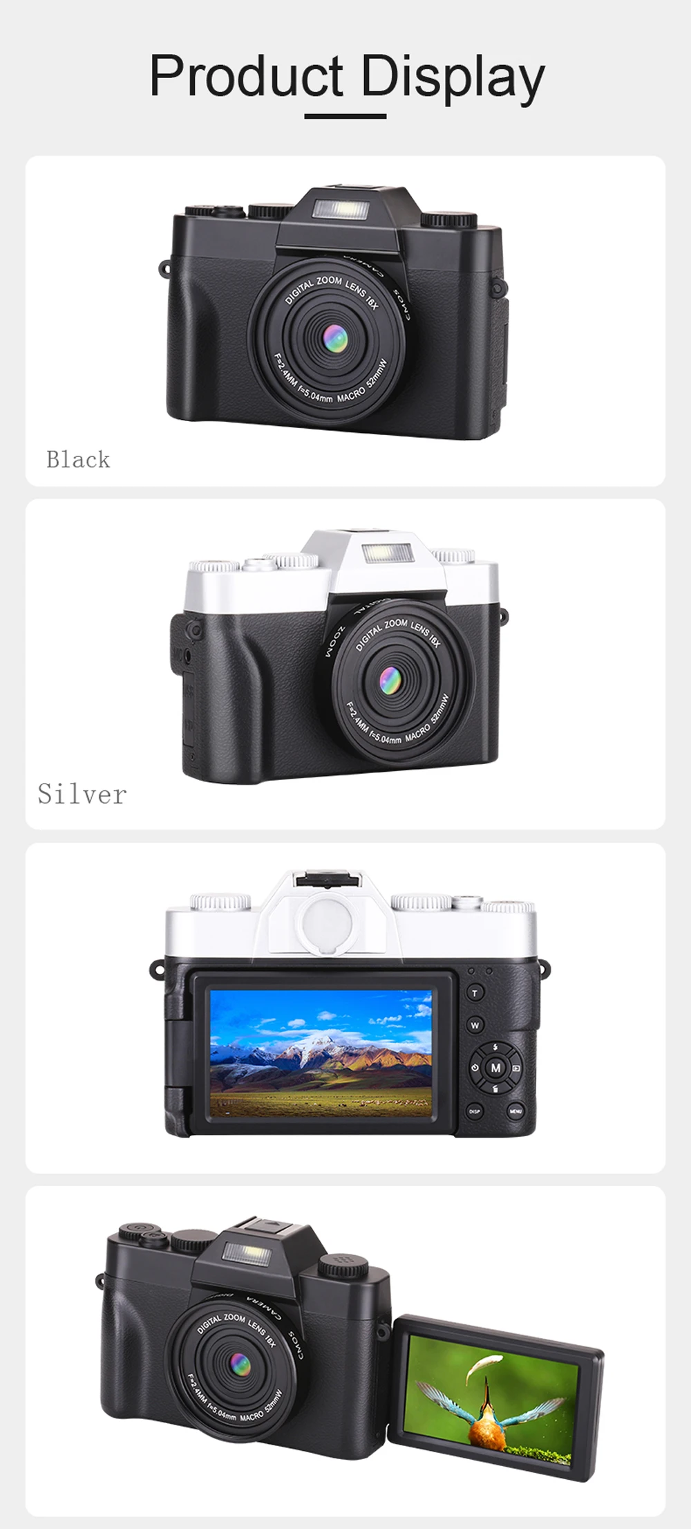 Appareil photo numérique professionnel KOMERY 3.0 pouces écran LCD 4K caméra vidéo 16X Zoom numérique HD sortie prise en charge WiFi Selfie Cam