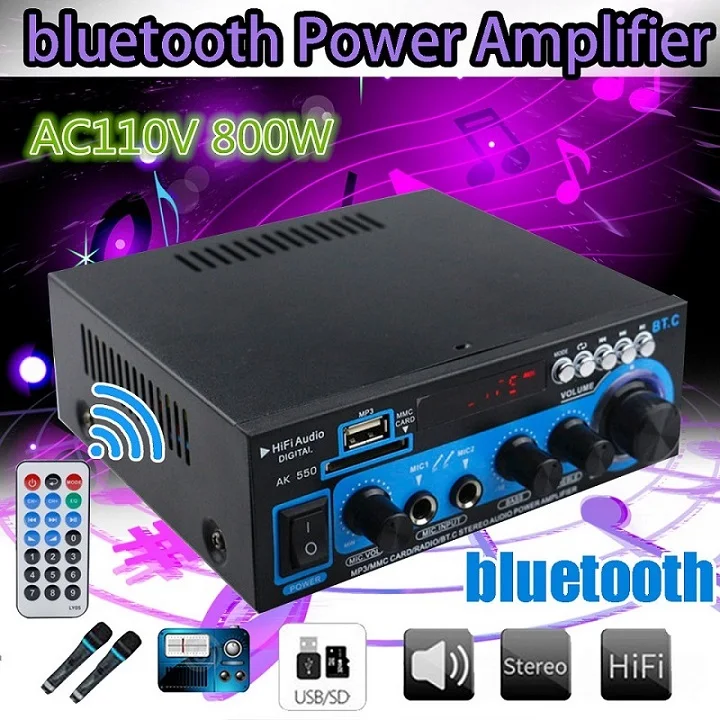 800 Вт/1000 Вт автомобильный аудио усилитель двухканальный выход HIFI аудио усилитель bluetooth высокая точность Стерео FM радио с пультом дистанционного управления