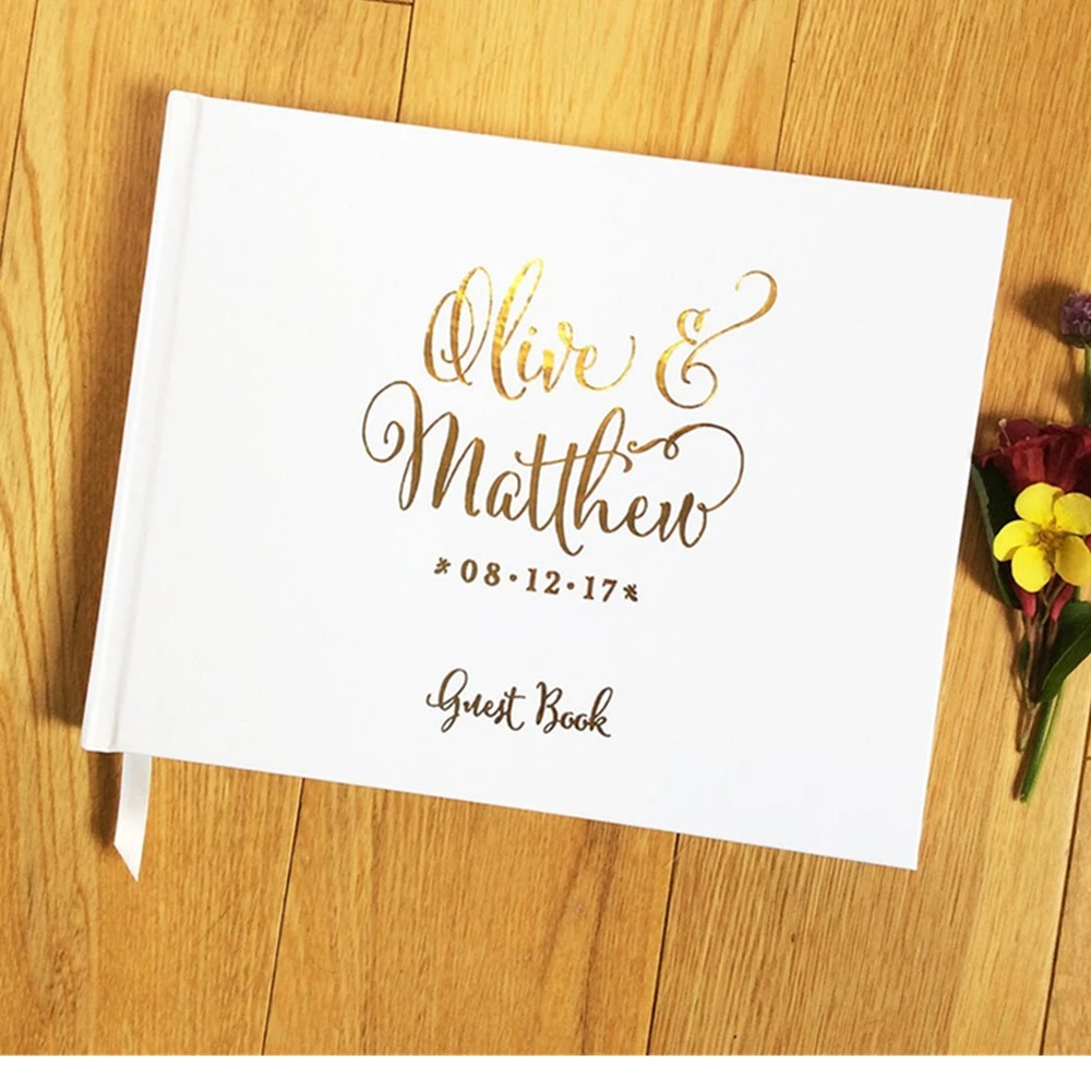 Personalized Real Foil Wedding Guest Book Hardcover Guestbook Landscape Custom Honeymoon Keepsake Book Modern Calligraphy Signature Guest Books Aliexpress