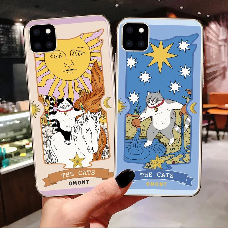 

Tarot Phone Case for iPhone 11 Pro Max XR Xs Max Xs Cartoon Cat Pattern Silicone TPU Cases for iPhone X 6 6s 7 8 plus Back Cover