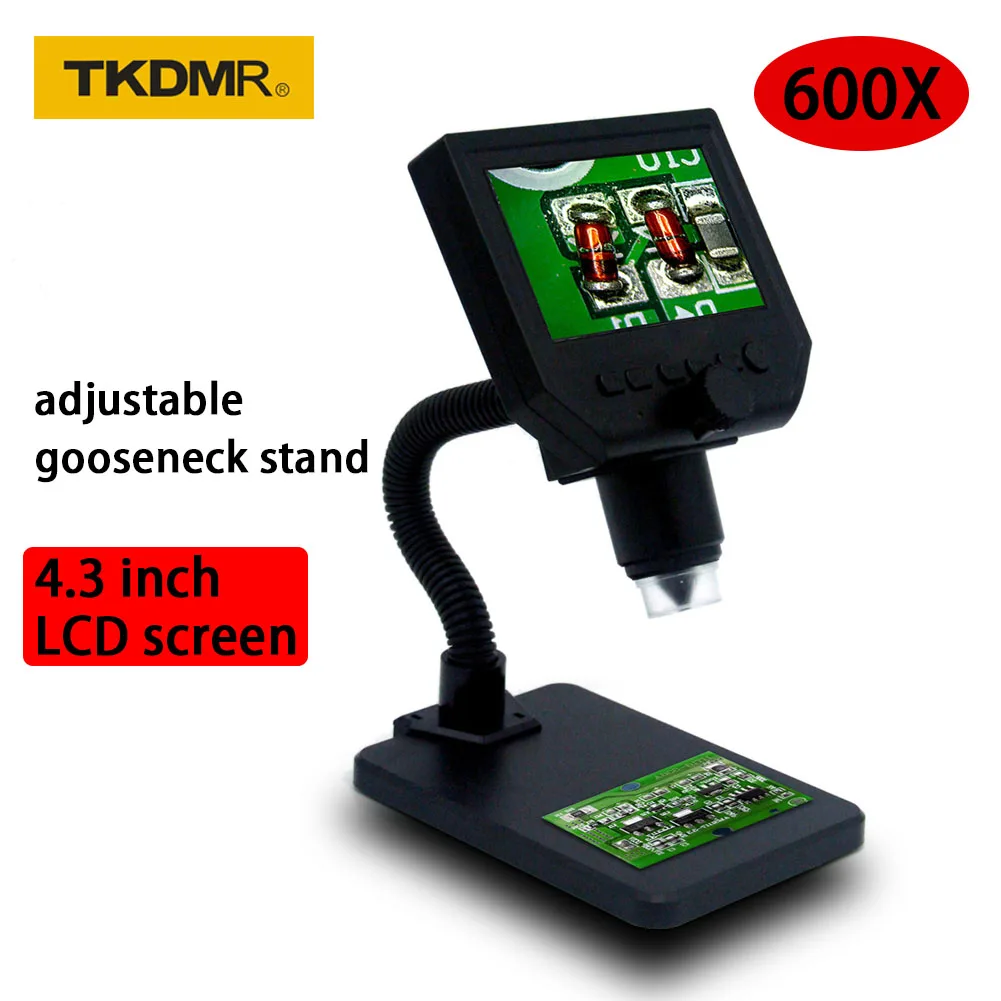 

600X Electronic Digital Video USB Microscope 4.3 Inch HD for Soldering Tools Magnifier Camera Student Observation with Stand