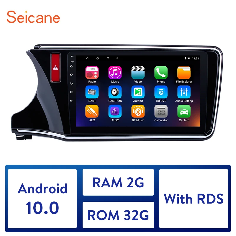 Автомобильный мультимедийный плеер Seicane 2Din Android 10 0 2 Гб GPS радио для Honda CITY 2014 2015 2016