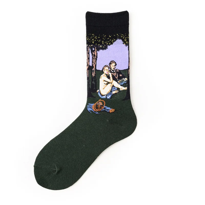Хлопковые носки для мужчин, звездная ночь, зима, Ретро стиль, для женщин, индивидуальные художественные носки Ван Гога, носки с масляной росписью, забавные счастливые носки, мужские носки - Цвет: 13