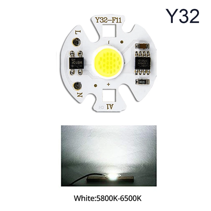 Y32 Cold White 3 Вт, 5 Вт, 7 Вт, 9 Вт, COB светодиодный чип, 220 В, 110 В, холодный и теплый белый, Y27, Y32, бусина, COB чип, светодиодный, не нужен драйвер для прожектора, сделай сам - Испускаемый цвет: Y32 Cold White
