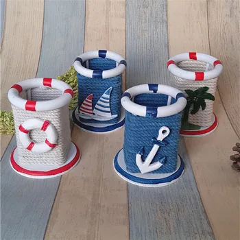 

Mediterranean Style Pen Holder Creative Desktop Multifunction Storage Box PE Pen Container Brush Pot Office Supplies