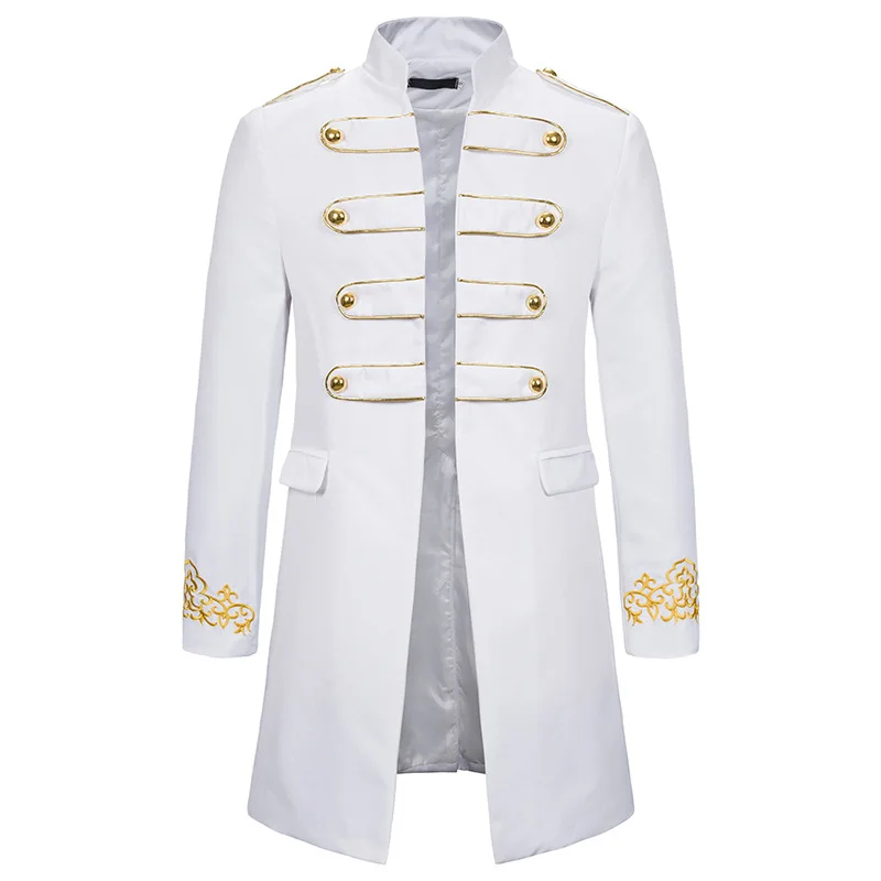Blazer bordado de cuello alto blanco para hombre, traje de militar, chaqueta de Cosplay para escenario de club nocturno - AliExpress