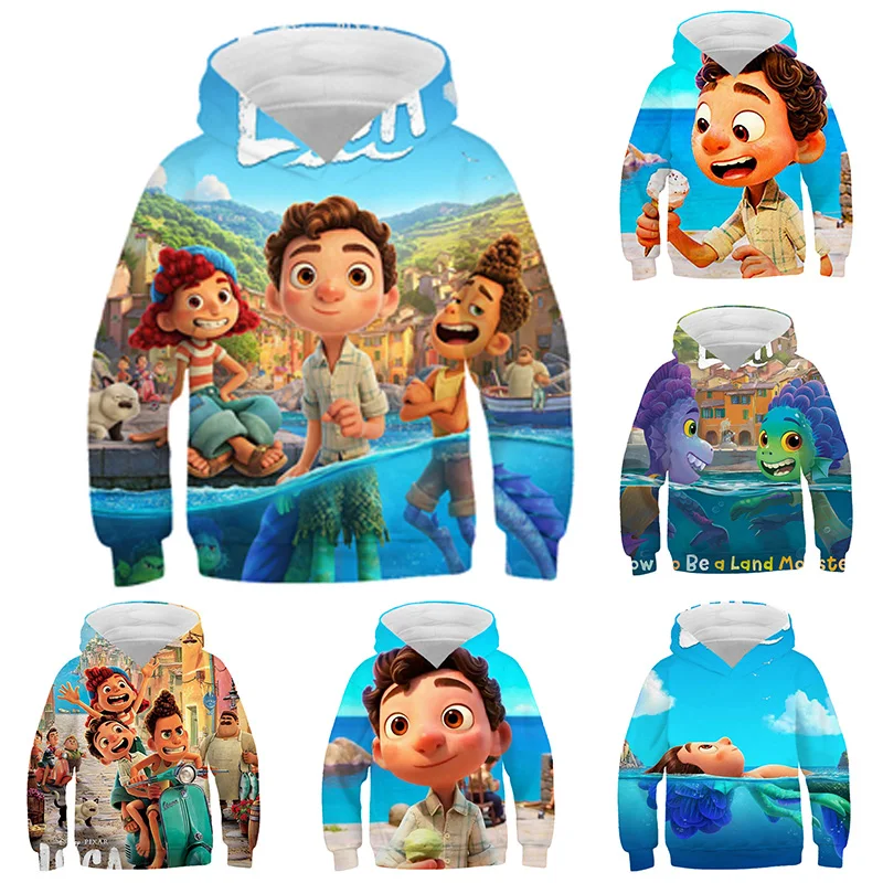 Luca Disney Kids Baby Hoodies Sweatshirts Spring Autumn Boys Girls Pullovers Pixar 3D Print Hoody Unisex Clothes for Teens | Мать и