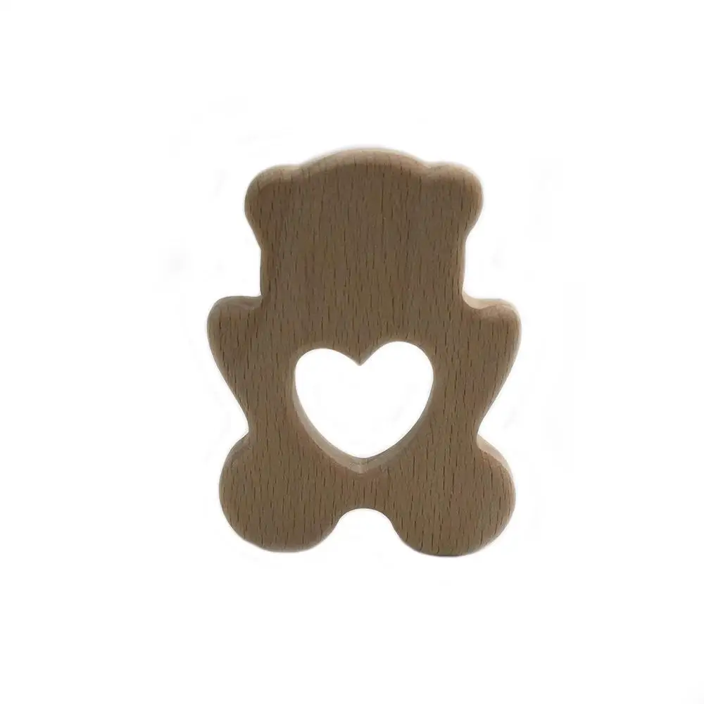 

3pcs Wood Bear Teether Ring DIY Organic Eco-friendly Unfinished Nature Baby Pacifier Rattle Teething Grasping Toy