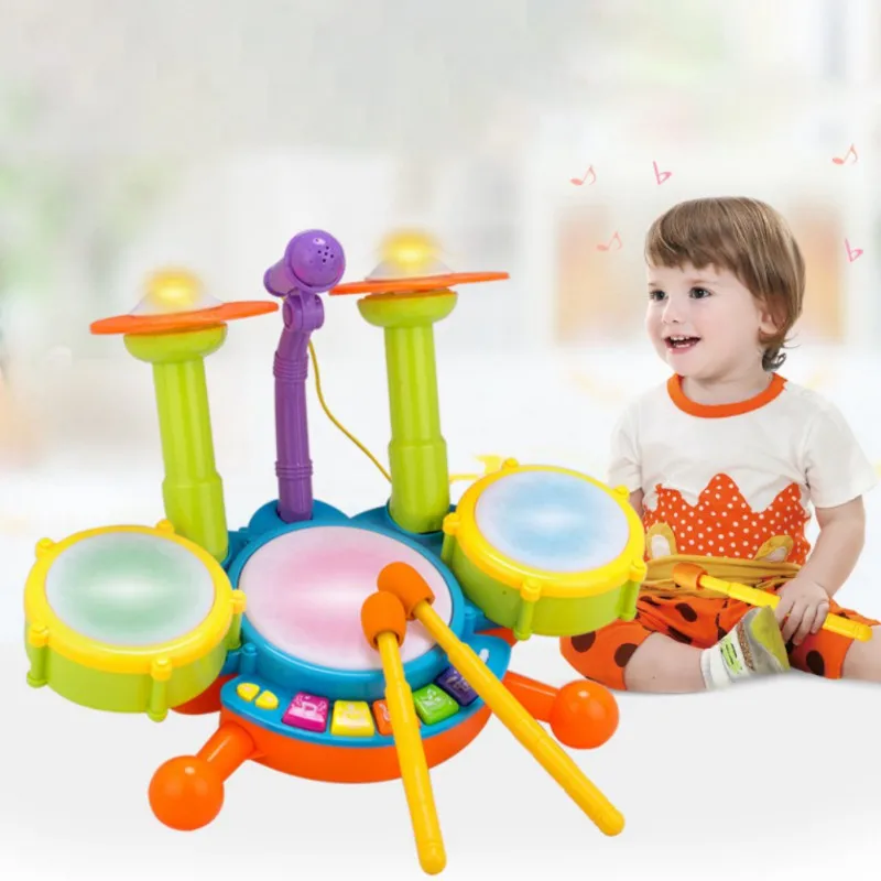 

Kids Toy Jazz Drums Set Flash Light Toy With Adjustable Microphone Musical toys Plastic Education Electric Toys