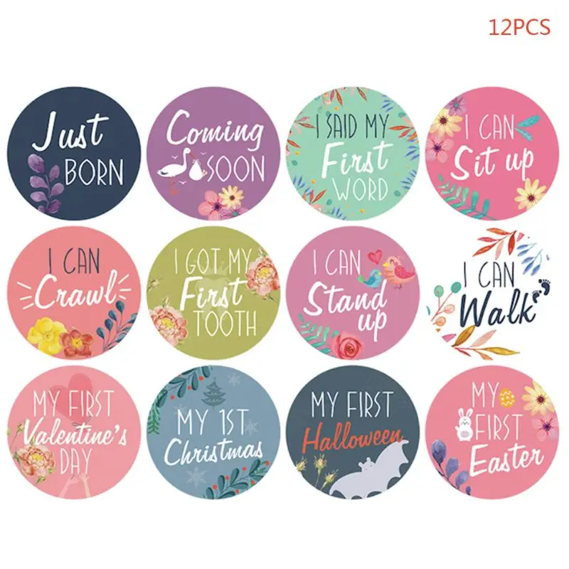 

12Pcs Set Baby Monthly Stickers Newborn Pregnant Monthly Milestone Photo Sticke P31B