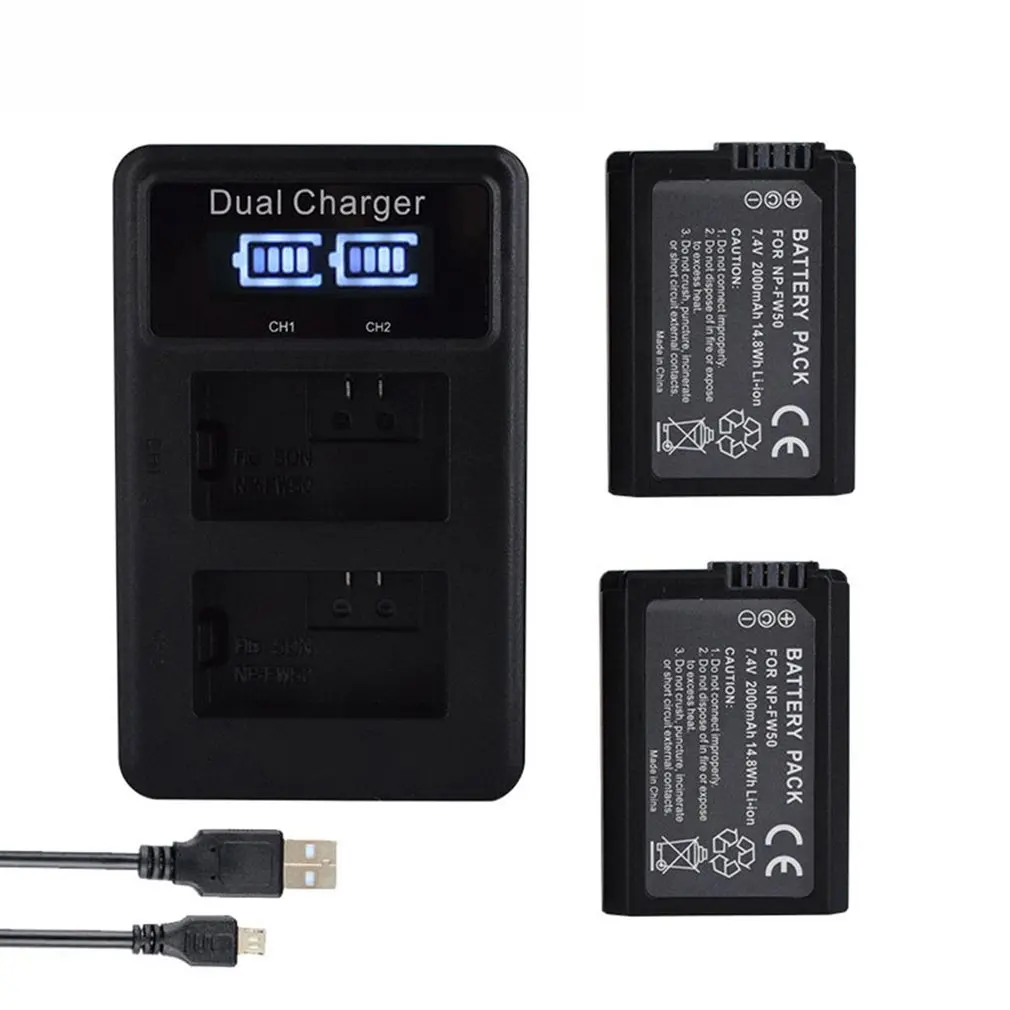 For Sony 2pcs 2000mAh NP-FW50 NP FW50 Camera Battery + LCD USB Dual Charger for Sony Alpha a6500 a6300 a6000 a5000 a3000 For Sony 2pcs 2000mAh NP-FW50 NP FW50 Camera Battery + LCD USB Dual Charger for Sony Alpha a6500 a6300 a6000 a5000 a3000