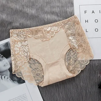 

2020 New Women Cotton underwear Panties Sexy Lace Mid-waist Hollow Female Briefs Hip Lift underpants for Lady Big Size Lingerie