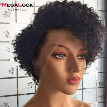 

13x4 Lace Front Wig Pixie Cut Bob Wig Pre Plucked Remy Brazilian Short Curly Human Hair Wig Megalook Pixie Cut Wig 180% Density