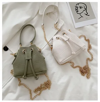 

PU Lether Bucket Alligator Bag Women Chain Crossbody Bags Ladies Party Streetwear Handbag