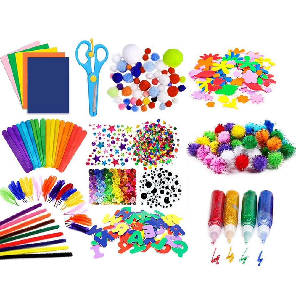 Children DIY Crafts Handmade Art Set Making Kids Educational Toy Felt Fabric Colorful Plush Stickers Pompoms Eyes Paper Material | Дом и сад