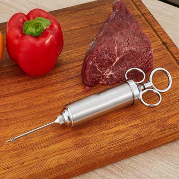 

Seasoning Injection Marinade Injectors Turkey Meat Injectors Spice Flavor 2 Oz Stainless steel Sausage Syringe Cooking Syringe