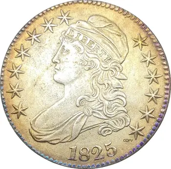 Stany zjednoczone 50 centów ½ dolara Liberty Eagle caped Bust półdolarówka 1825 pokryty miedzioniklem Silver Copy Coin tanie i dobre opinie ZOUJIENI CN (pochodzenie) Metal Antique sztuczna CASTING 1840 i Wcześniej Ludzi