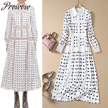 

Prowow High Quality 2020 Spring Summer A Line Long Sleeve Women Dress Office Lady Long Dress