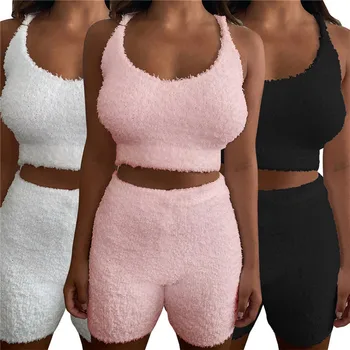 

Women Pajama Sets 2 Pieces Set Women Pyjamas Cross Spaghetti Strap Vest High Waist Shorts V-neck Backless Suit 2020