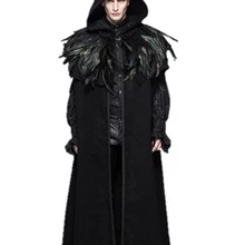 Модная мужская шерстяная накидка Detachabel в готическом стиле панк, черный длинный плащ с капюшоном в готическом стиле панк, плащ для мужчин и женщин