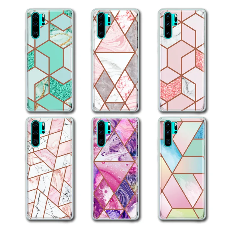 

Luxury Geometric Marble Case For Huawei P30 Lite Pro Soft Silicon Electroplated Phone Cases For Huawei Mate 20 Pro Glitter Cover