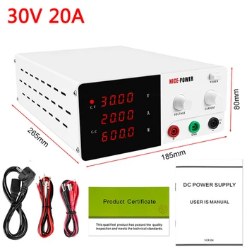 

30V 20A Laboratory Adjustable Power Supply EU AU US UK Optional 60V 10A DC Regulated Power Supply Suitable Tools For Reparing