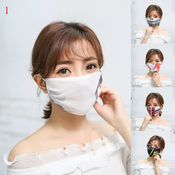 

5 ps Women's spring summer flower print thin imitate silk mask female summer sunscreen PM 2.5 breathable silk mouth-muffle