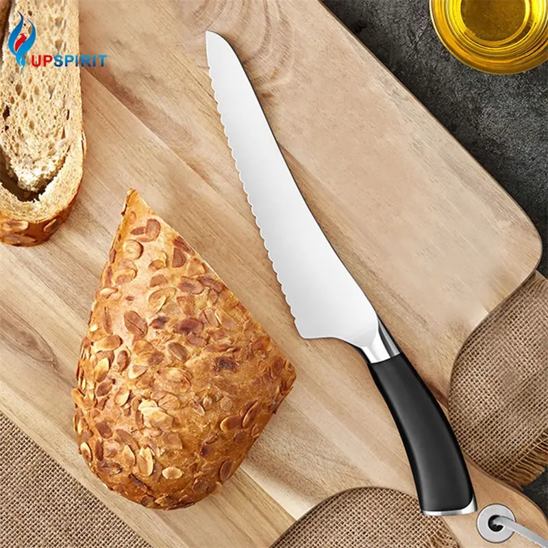 

Upspirit 5CR15 Bread Knife Cake Cheese Pizza Serving Cutter Serrated Blade Meat Cleaver Fruit Vegetable Slicer Kitchen Knives
