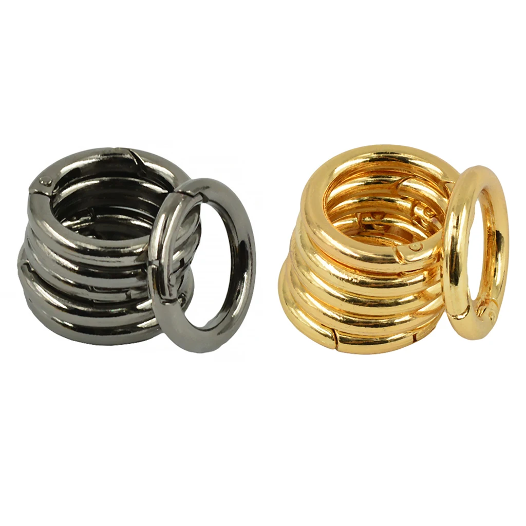 12Pcs 28mm Spring Gate O-Rings Mini Round Snap Hooks Spring Ring Key Carabiner Camping Black Golden