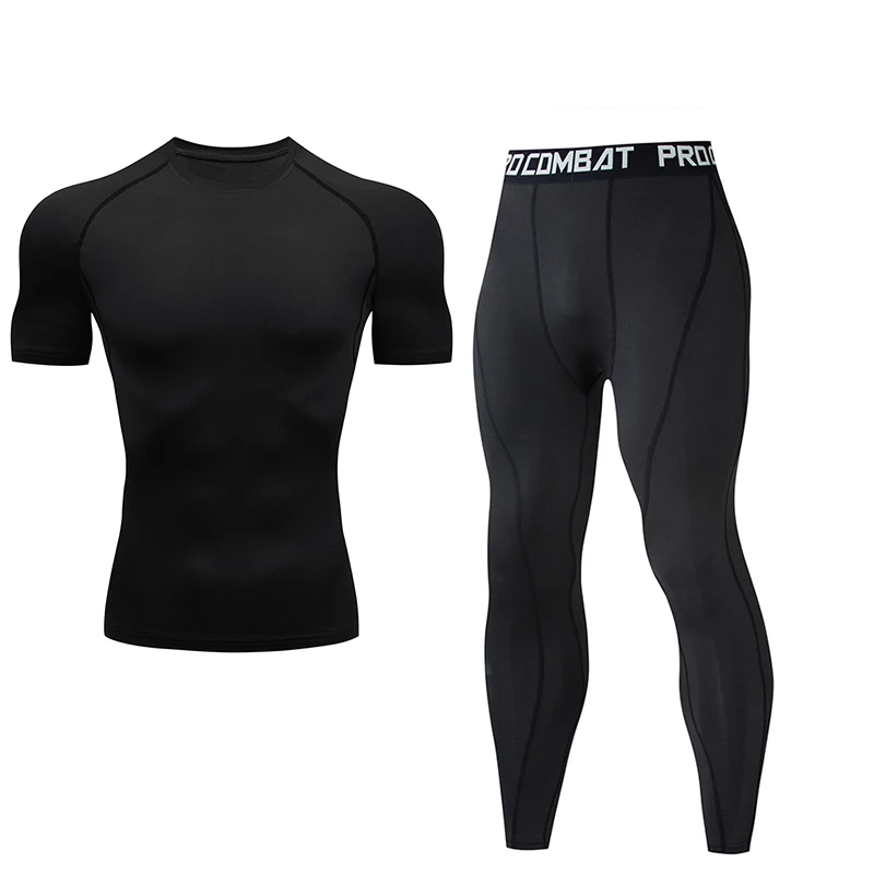 

Compression Pants Sports Running Tights Men Jogging Leggings Fitness Gyms Clothing Sport Leggings Trousers+T-Shirts Men's Sets