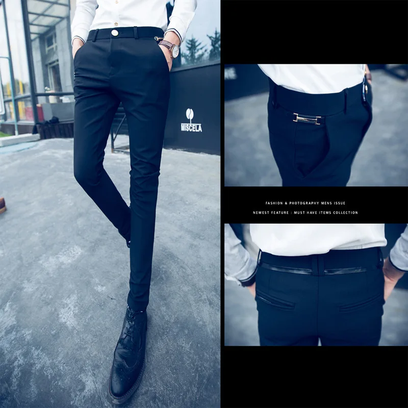 

Pants Men's Korean-style Trend Slim Fit Pants Handsome Versatile MEN'S Casual Pants Tight-Fit Suit Pants Black with Thin Look Me