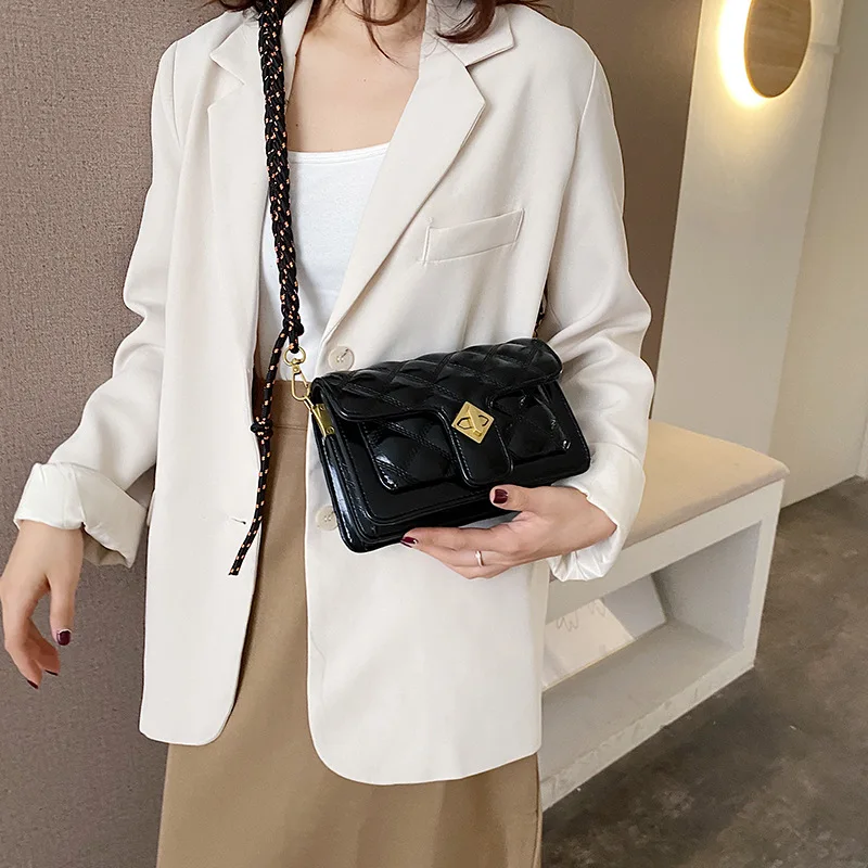 

2020 Early Spring New Style Rhombus Square Sling Bag Korean-style INS-Style Lock Shoulder Bag Cotton Linen Weaving Strap WOMEN'S