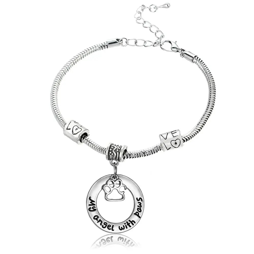 12 шт полый круглый мой ангел с лапами собачья лапа браслеты с подвесками женские мужские браслеты Подарки для спасения домашних животных любовь бисера цепь Горячая