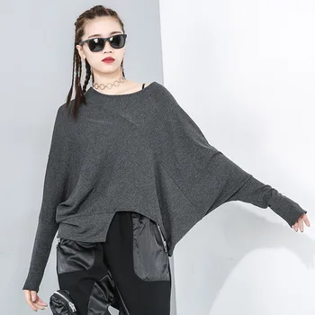 

Ladies Pullover Sweater Women Oversize Cropped Knitting Sweater 2020 Spring Batwing Long Sleeve Elastic Irregular Korean Style