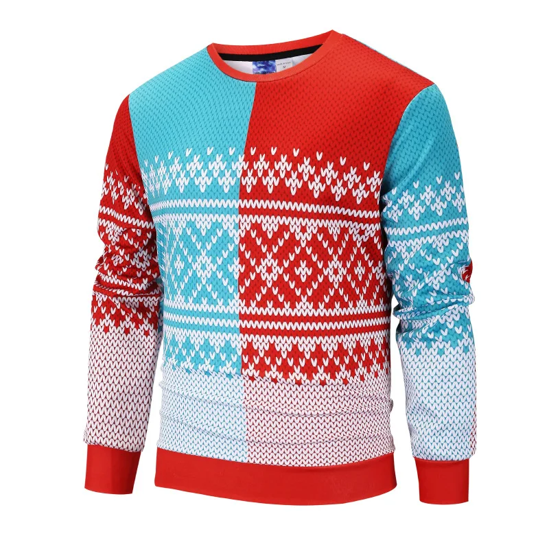 

Snowflake 3D Printed Sweatshirt Long Sleeve Crewneck Pullover Men Autumn Winter Comfortable Red Blue Patchwork Men's Steetwear