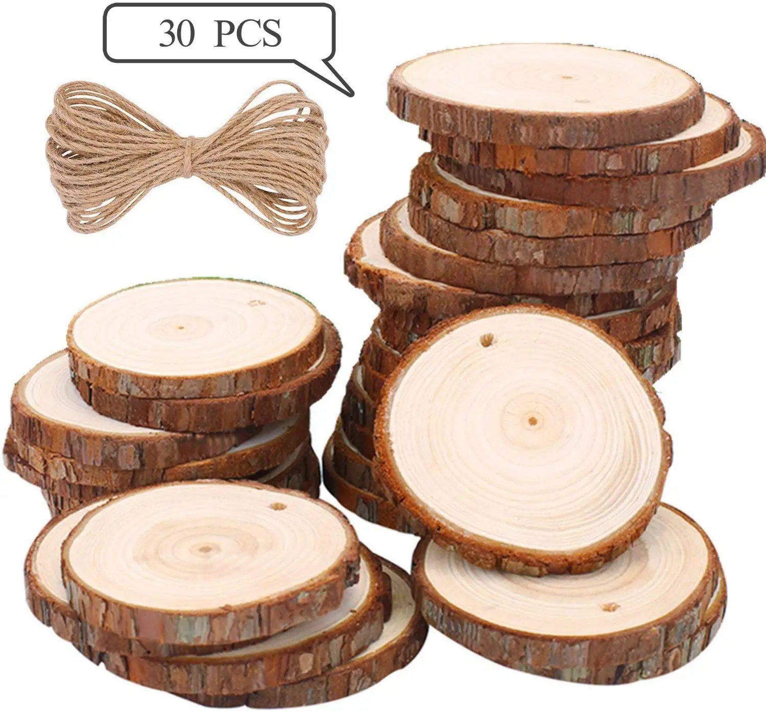 

30Pcs Natural Blank Wood Pieces Slice Round Unfinished Wooden Discs for Crafts Centerpieces Wooden DIY Christmas Ornaments