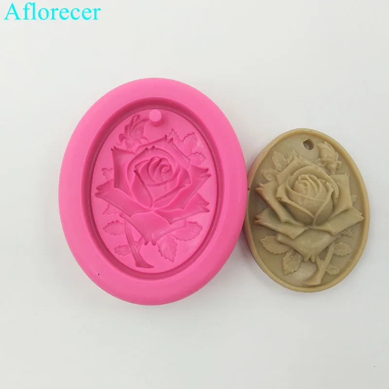 8x6.6cm Rose Oval Pendant Silicone Mold Aromatherapy Wax Tablet Mould For Car Decoration DIY Gypsum Plaster Molds
