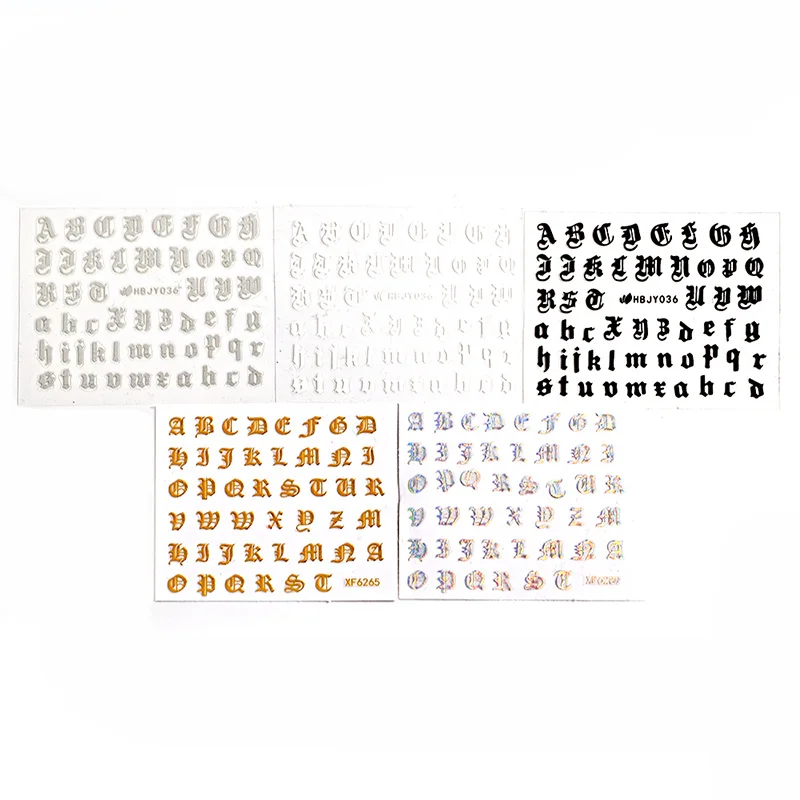 5 цветов буквы 3d наклейки для ногтей черные прозрачные лазерные слова персонаж наклейки для ногтей самодельные Украшения для ногтей