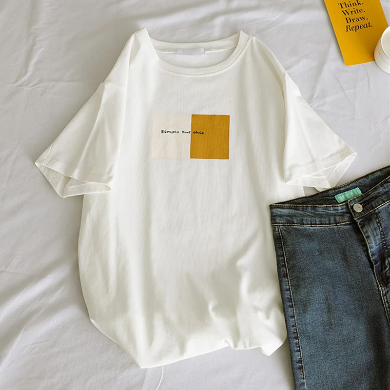 Harajuku Women T-shirts New 2020 Summer Funny Letter Print Hip Hop Loose T-shirt Girls Student Streetwear Casual Lady Tops Tees