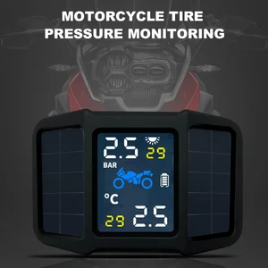 Image 1 - Yeni motosiklet lastik basıncı izleme sistemi TPMS güneş enerjisi 2 harici sensörler gerçek zamanlı ekran basınç sıcaklık